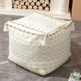 Boho Neutral Decorative Square Unstuffed Pouf - Braided Handwoven Casual Ottoman