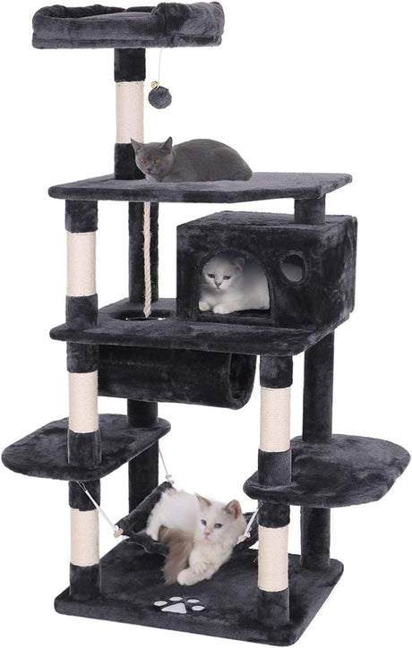 Cat Tree with Sisal Scratching Posts Perch House Hammock Tunnel, Cat Tower Cat Condo