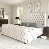 Platform Bed Frame, Velvet Upholstered Bed with Deep Button Tufted Headboard