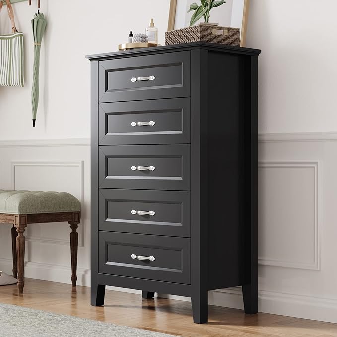 Black Dresser for Bedroom Long Dresser with 6 Drawers