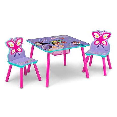 Disney Encanto kids art table with storage and 2 chairs, colorful design, perfect for creative play and learning spaces.