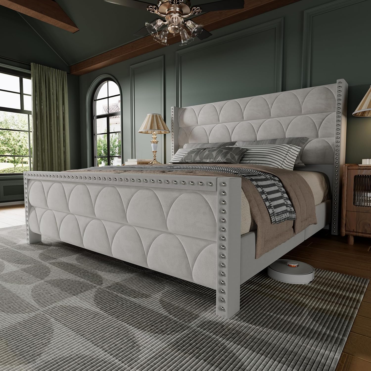 King Size Velvet Platform Bed Frame with 56" Wingback Headboard