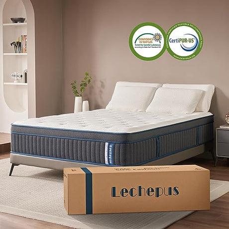 Twin Mattress, Lechepus 14 Inch Hybrid Mattress, Medium Plush