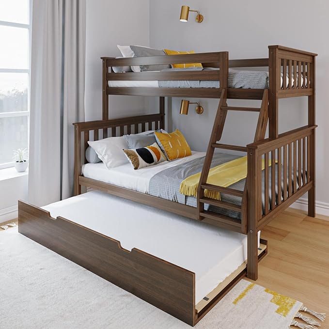 Bunk Bed, Twin-Over-Twin Bed Frame For Kids With Trundle, White