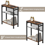 metal frame snack table with storage layers being assembled