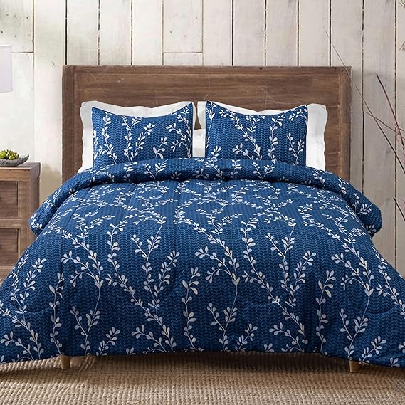 3-Piece Floral Queen Comforter Set, Microfiber Bedding Down Alternative Comforter