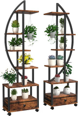 2 Pcs 6 Tier Tall Metal Indoor Plant Stand with Detachable Wheels