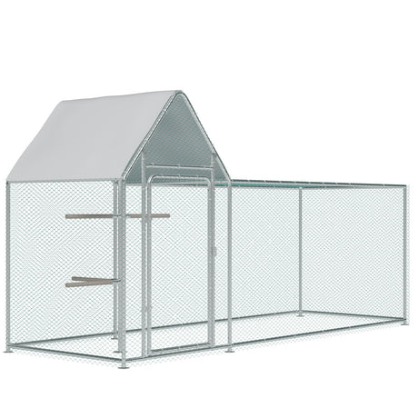 narrow galvanized outdoor run with climbing frame