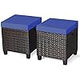 Hysache Outdoor Patio Ottoman Set of 2, All Weather Rattan Ottoman Set