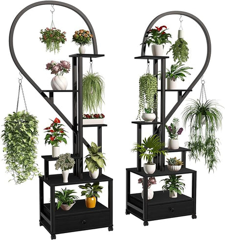 2 Pcs 6 Tier Tall Metal Indoor Plant Stand with Detachable Wheels