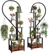 2 Pcs 6 Tier Tall Metal Indoor Plant Stand with Detachable Wheels