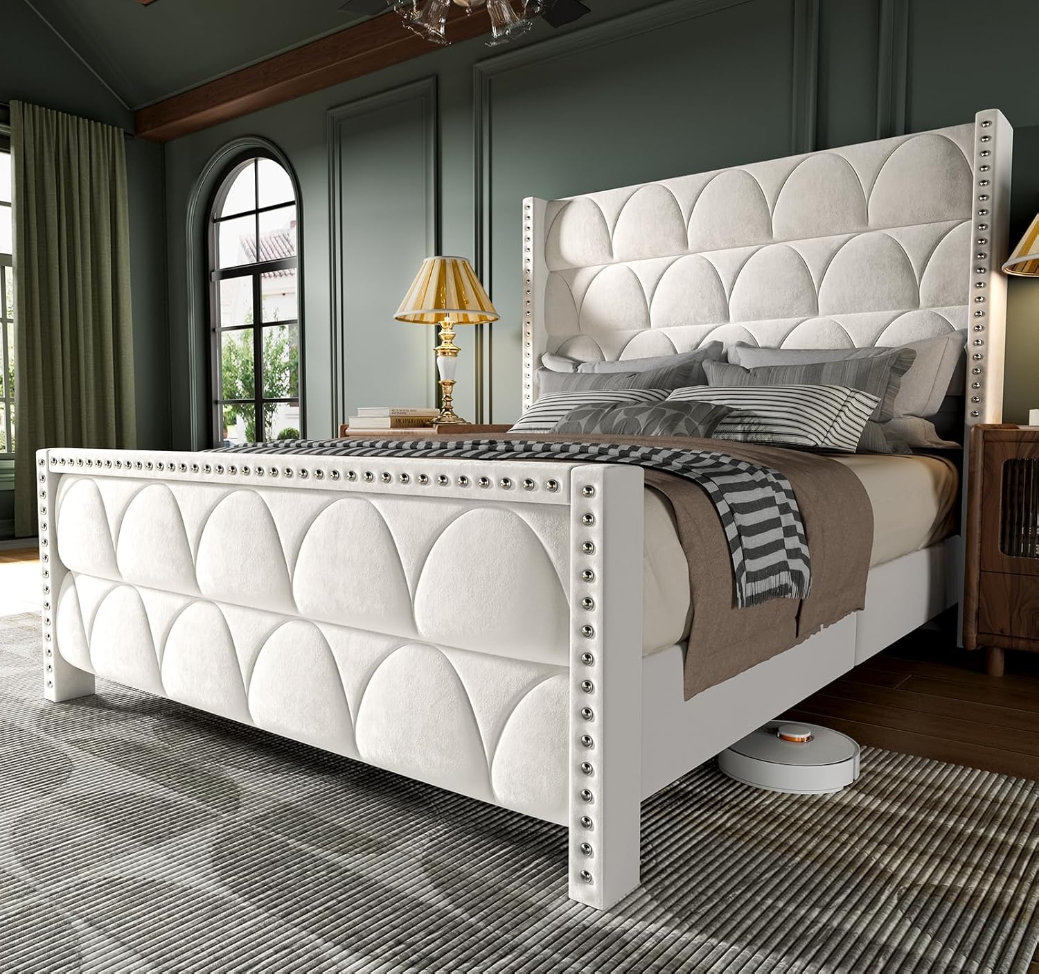 King Size Velvet Platform Bed Frame with 56" Wingback Headboard