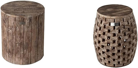 62420 Elyse Round Rustic Garden Stool Wood Outdoor Seating & End Table