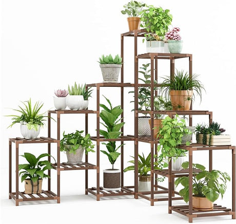 Multi Tall Tier Wooden Indoor Plant Stand with Large Storage