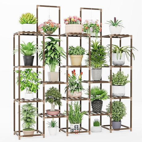 Multi Tall Tier Wooden Indoor Plant Stand with Large Storage