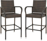 Upgraded Wicker Bar Stool Chairs Outdoor Backyard Rattan Chair w/Iron Frame