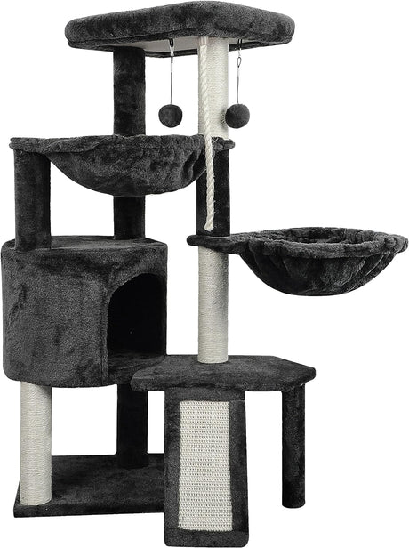 Three Layer Cat Tree with Cat Condo and Two Hammocks,Grey