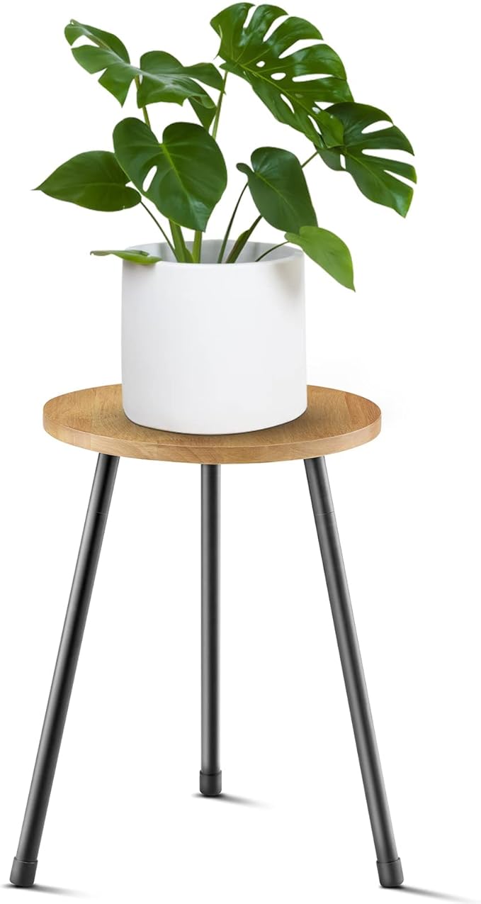 KINNARY Adjustable Walnut Metal Plant Stand – 16” Elegant Indoor & Outdoor