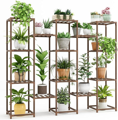 Multi Tall Tier Wooden Indoor Plant Stand with Large Storage