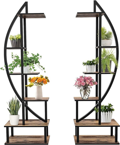 2 Pcs 6 Tier Tall Metal Indoor Plant Stand Half-Moon-Shaped Plant Shelf Holder