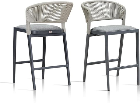 Counter Height Bar Stool Set of 2 Modern Aluminum Rattan Wicker Outdoor Barstools