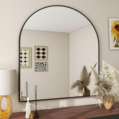 Wall Mounted Mirror, 20"x30" Arch Bathroom Mirror, Black Vanity Wall Mirror