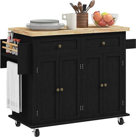 Kitchen Island on Wheels, Rolling Cart with Rubberwood Top