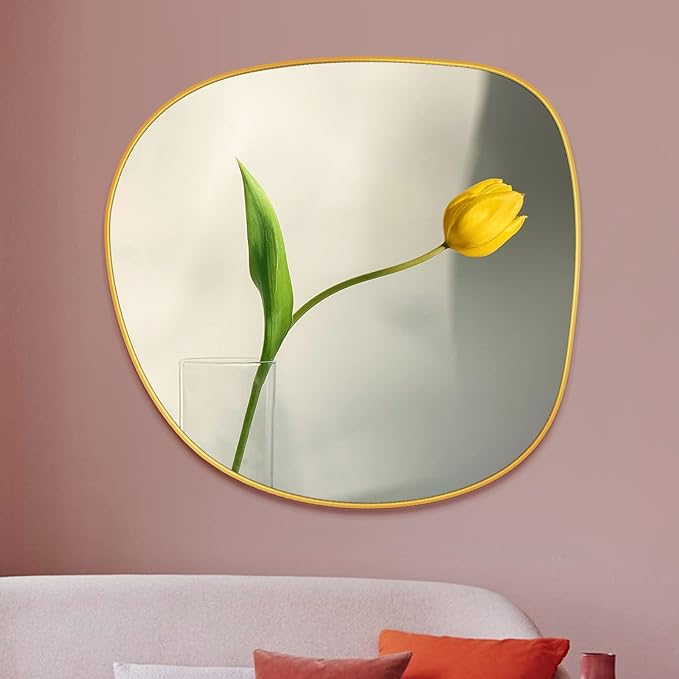 Irregular Gold Mirror Brass Framed, 30x20” Asymmetrical Wall-Mounted Mirrors for Living Room Bathroom