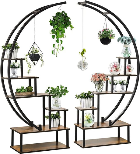 2 Pcs 6 Tier Tall Metal Indoor Plant Stand Half-Moon-Shaped Plant Shelf Holder