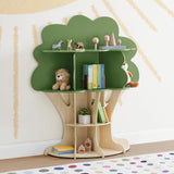 Tree bookshelf for kids – eco-friendly wooden bookcase with 5 shelves, Fern Green color