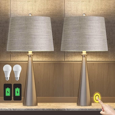 25.75" 3-Way Dimmable Touch Control Modern USB Table Lamp Set