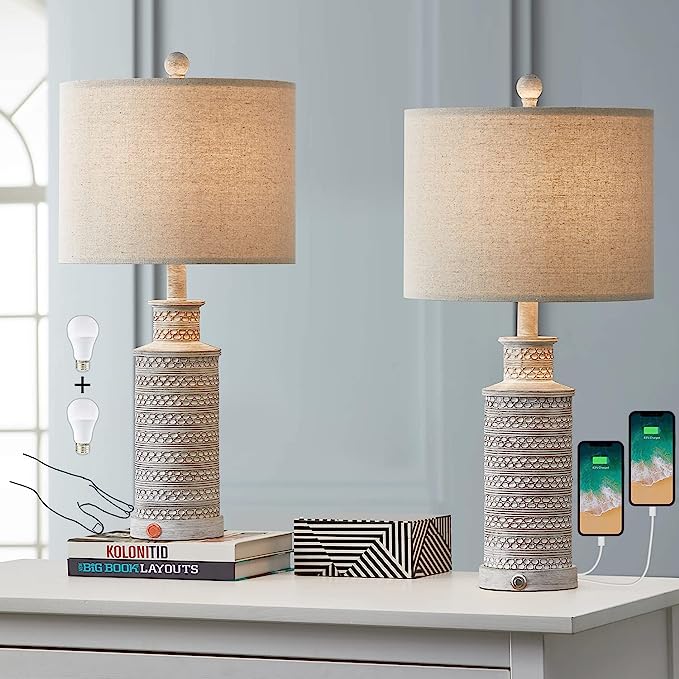 24'' Farmhouse Table Lamp Set of 2 for Bedroom Living Room