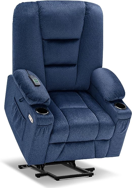 Large Electric Power Lift Recliner Chair with Massage and Heat for Elderly, Extended Footrest, Hand Remote Control, Lumbar Pillow, Cup Holders, USB Ports, Fabric