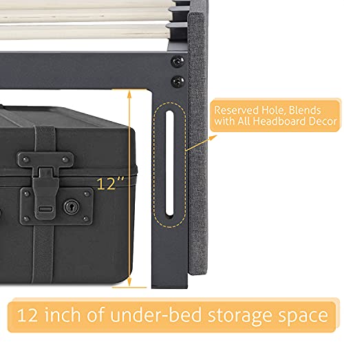 12-inch under-bed storage space with reserved hole for headboard attachment