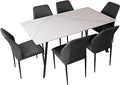 Dining Table Set for 6, Modern White Dining Table Sintered Stone Rectangular Table