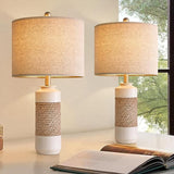 Boho Rattan Table Lamps Bedrooms Nightstand Set