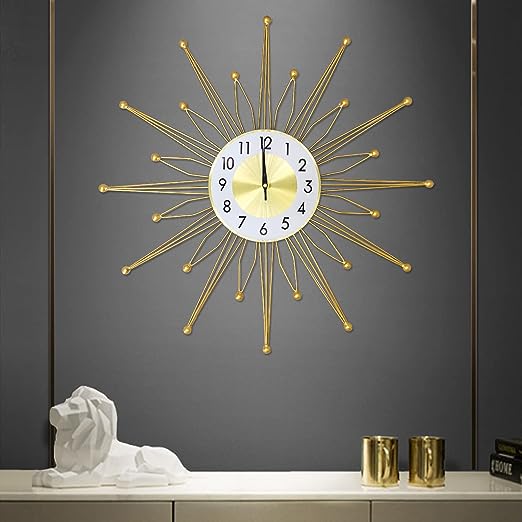 Large Wall Clock Metal Decorative, Mid Century Silent Non-Ticking Big Clocks