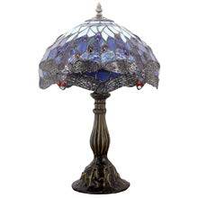 Tiffany Table Lamp Blue Stained Glass Dragonfly Style Bedside Desk