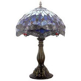 Tiffany Table Lamp Blue Stained Glass Dragonfly Style Bedside Desk