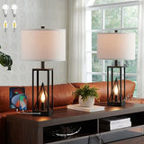 Set of 2 Farmhouse Table Lamps with USB Ports