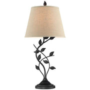Ambrose 31" Traditional Rustic Table Lamp + Beige Fabric Shade, Leaf Detailed Body