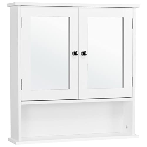 Wall Mount Medicine Cabinet with Double Mirror Doors and Adjustable Shelf for Laundry