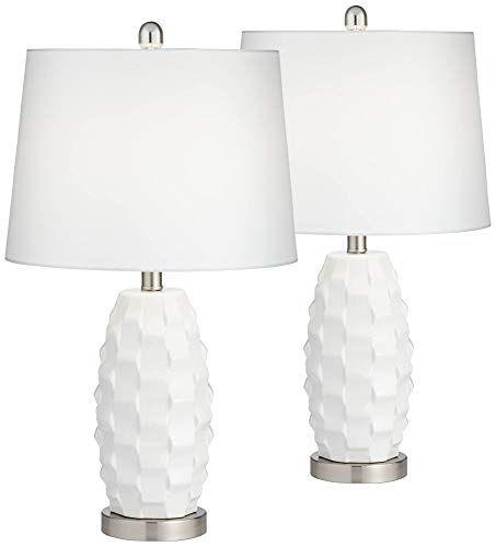 Brad Modern Coastal Style Accent Table Lamps 24.5" High Set of 2 LED Scalloped White