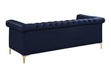 Gold Navy Blue Winston PU Button Tufted with Nail head Trim Tone Metal Sofa