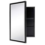 Black Metal Framed Recessed Bathroom Medicine Cabinet with Mirror Rectangle Beveled