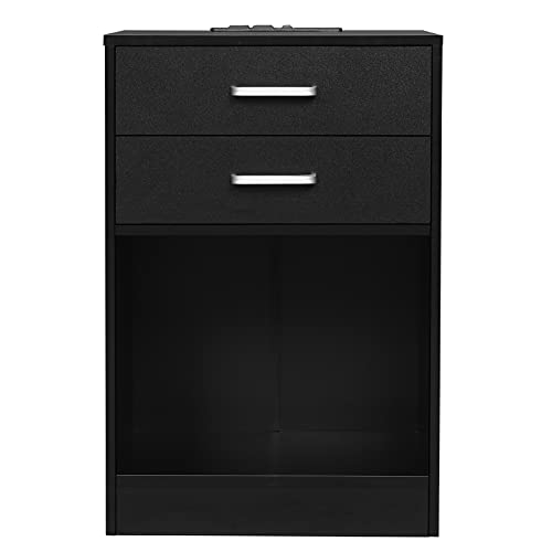 Nightstands Set of 2,Black Nightstand with Charging Station & Drawers