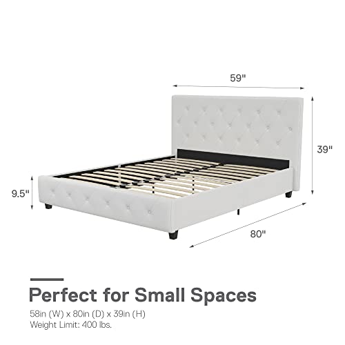 Dakota Upholstered Platform Bed with Diamond Button Tufted Headboard