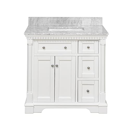 Bathroom Vanity Includes White Cabinet with Authentic Italian Carrara Marble