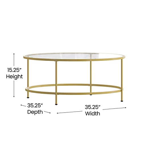 Astoria Collection Coffee and End Table Set - Clear Glass Top with Round Matte Gold Frame