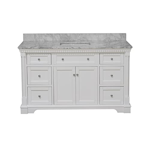 Sydney 60-inch Single Bathroom Vanity Includes White Cabinet with Authentic Italian Carrara Marble Countertop and White Ceramic Sink